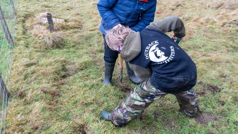 Ysgol Penmachno pupils planting trees in Penmachno